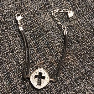Swarovski crystal cross black cord bracelet